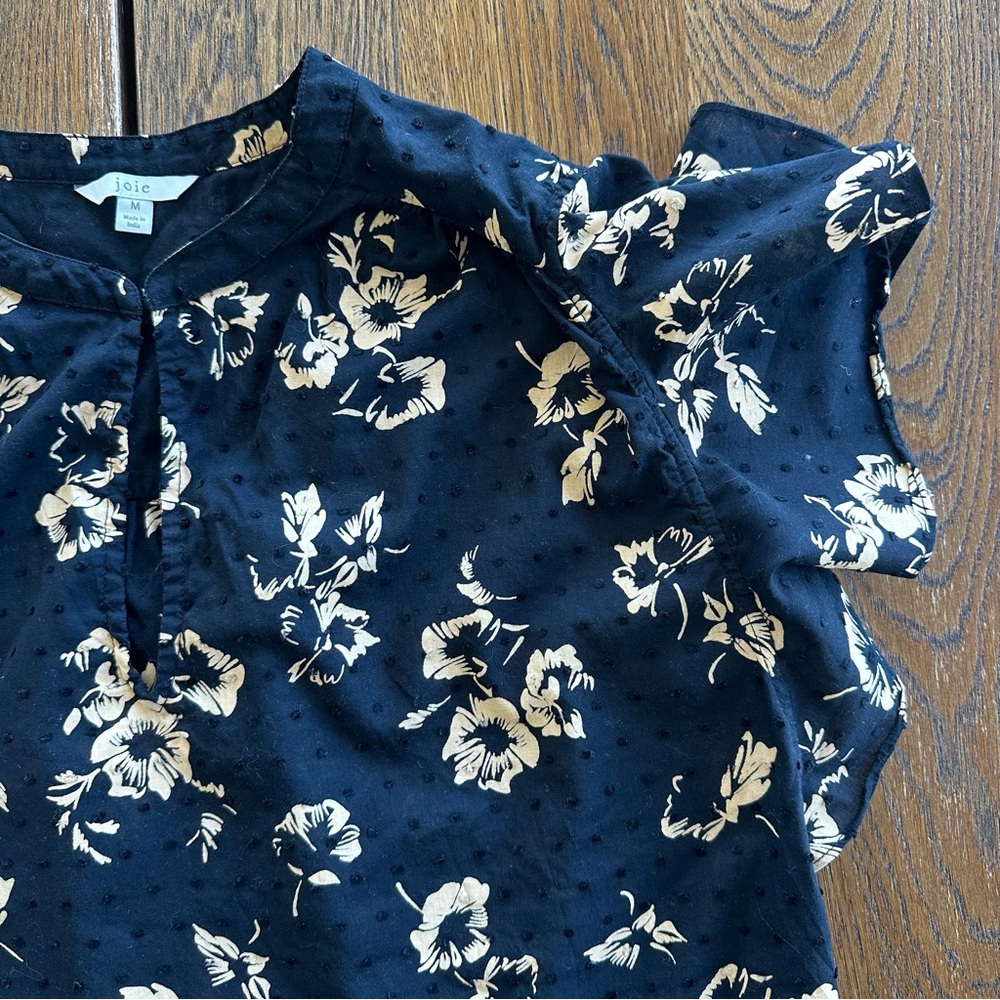 Joie Marlina Waterfall Ruffle Sleeve V-Neck Floral Popover Top Caviar Size M - Picture 4 of 16